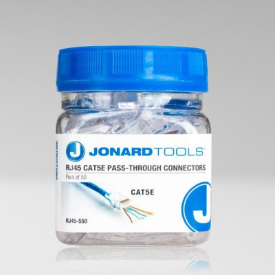 Коннекторы RJ45 сквозные CAT5e для одножильных и многожильных проводников, Jonard (50 шт)